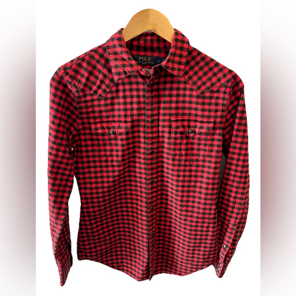 Polo Ralph Lauren Red Buffalo Plaid Button Down Size S Casual Pearl Snap Preppy